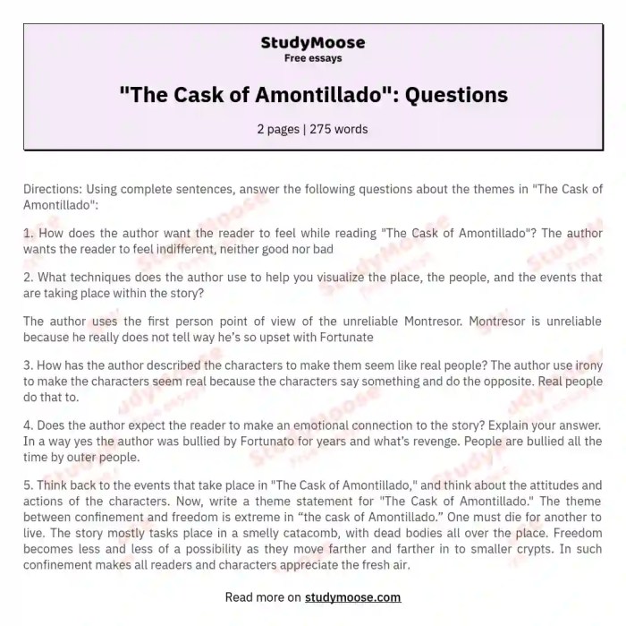 Discussion questions for cask of amontillado